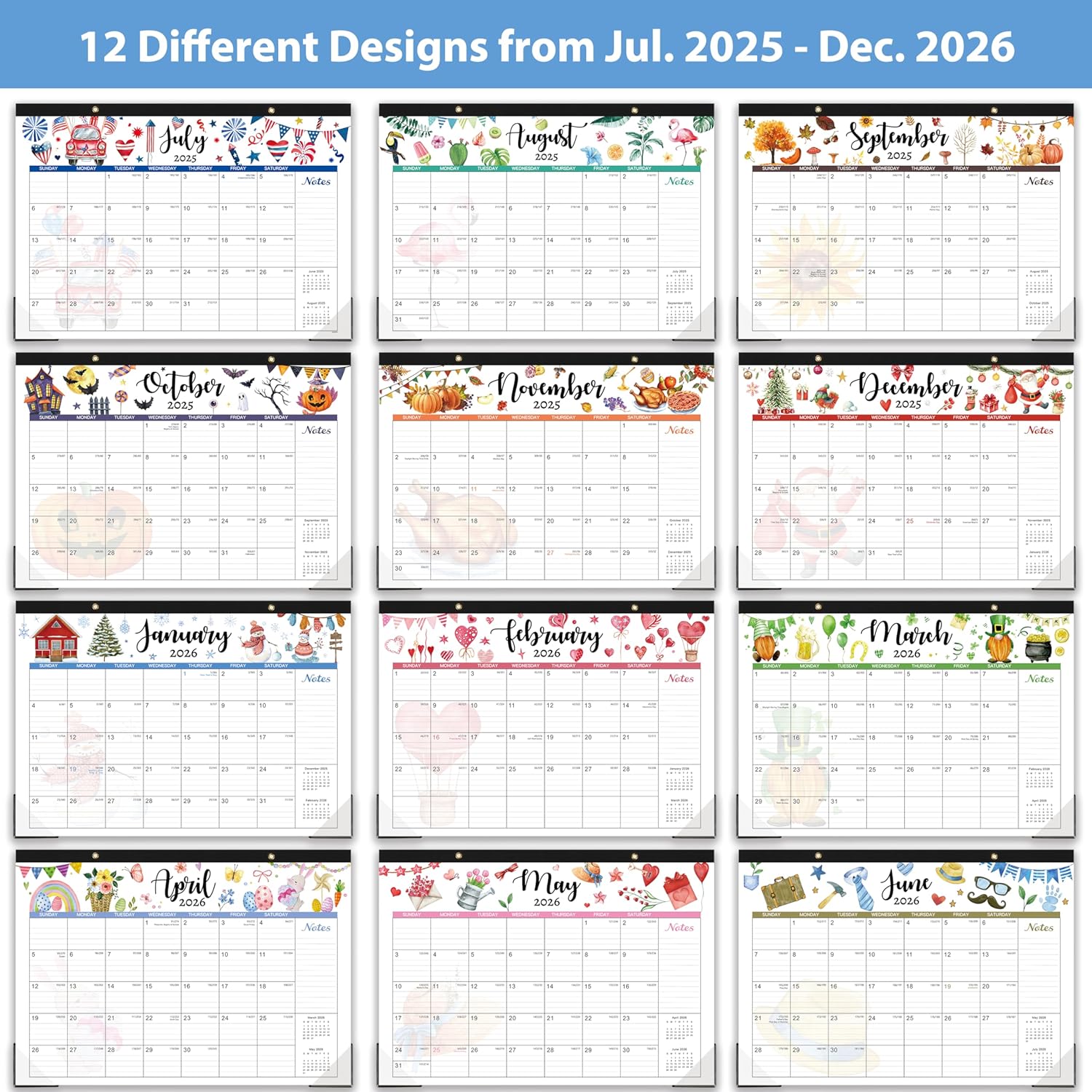 Desk Calendar 2025-2026, 18 Months Calendar 2025-2026, July 2025 - December 2026, 17" x 12", with Large Ruled Blocks for Planning - Image 5