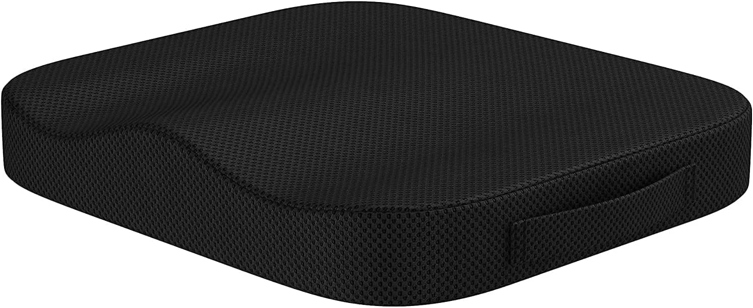 Portable Seat Cushion for Office Soft Memory Foam Seat Cushion Non Slip Bottom with Carry Handle,Washable Cover,Comfortable Coccyx Cushion for Home Office Chair Pad,Car Seat, Wheelchair (Black)