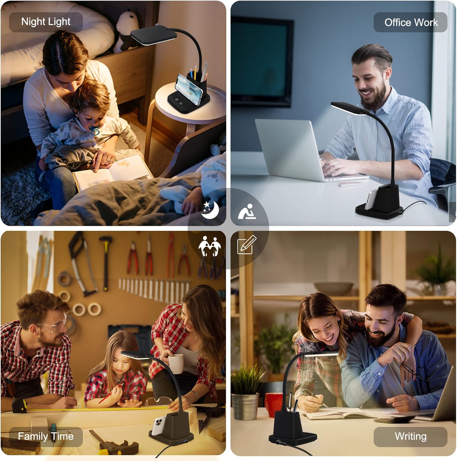 Sailstar Desk Lamp, LED Desk Lamps for Home Office, Wireless Charger Small Desk Lamp with Pen Holder, 3 Color Modes, Dimmable, CRI 85, 800LM, Study Lamps for College Dorm Room, Adapter Included, Black - Image 7