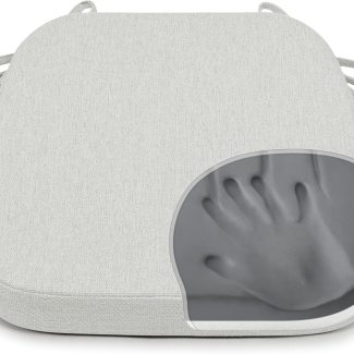 Shinnwa Dining Chair Cushions, Patented Design Molded Memory Foam Kitchen Chair Pad with Ties and Washable Cover, 17" x 16" x 2", Off White