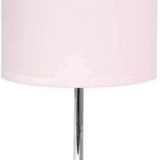 Simple Designs LT2007-BPK Chrome Mini Basic Table Lamp with Fabric Shade, Blush Pink