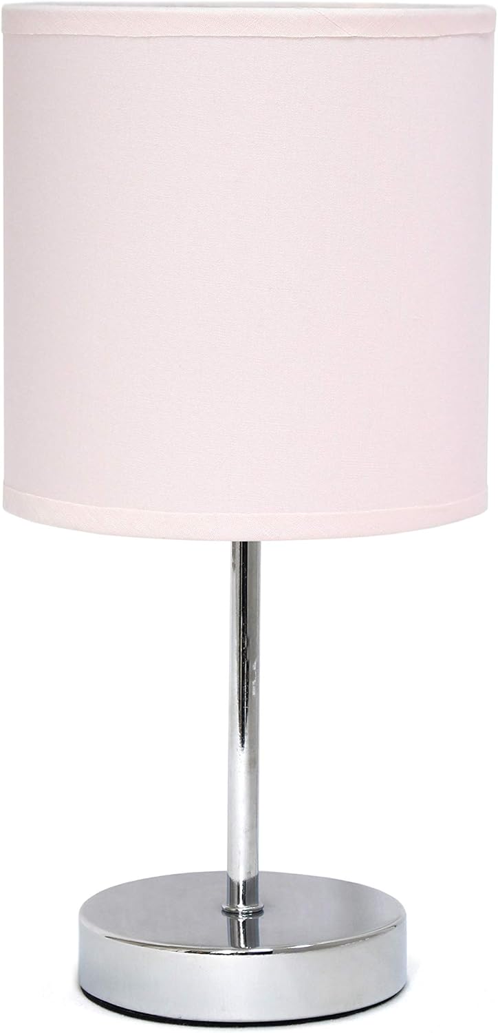 Simple Designs LT2007-BPK Chrome Mini Basic Table Lamp with Fabric Shade, Blush Pink