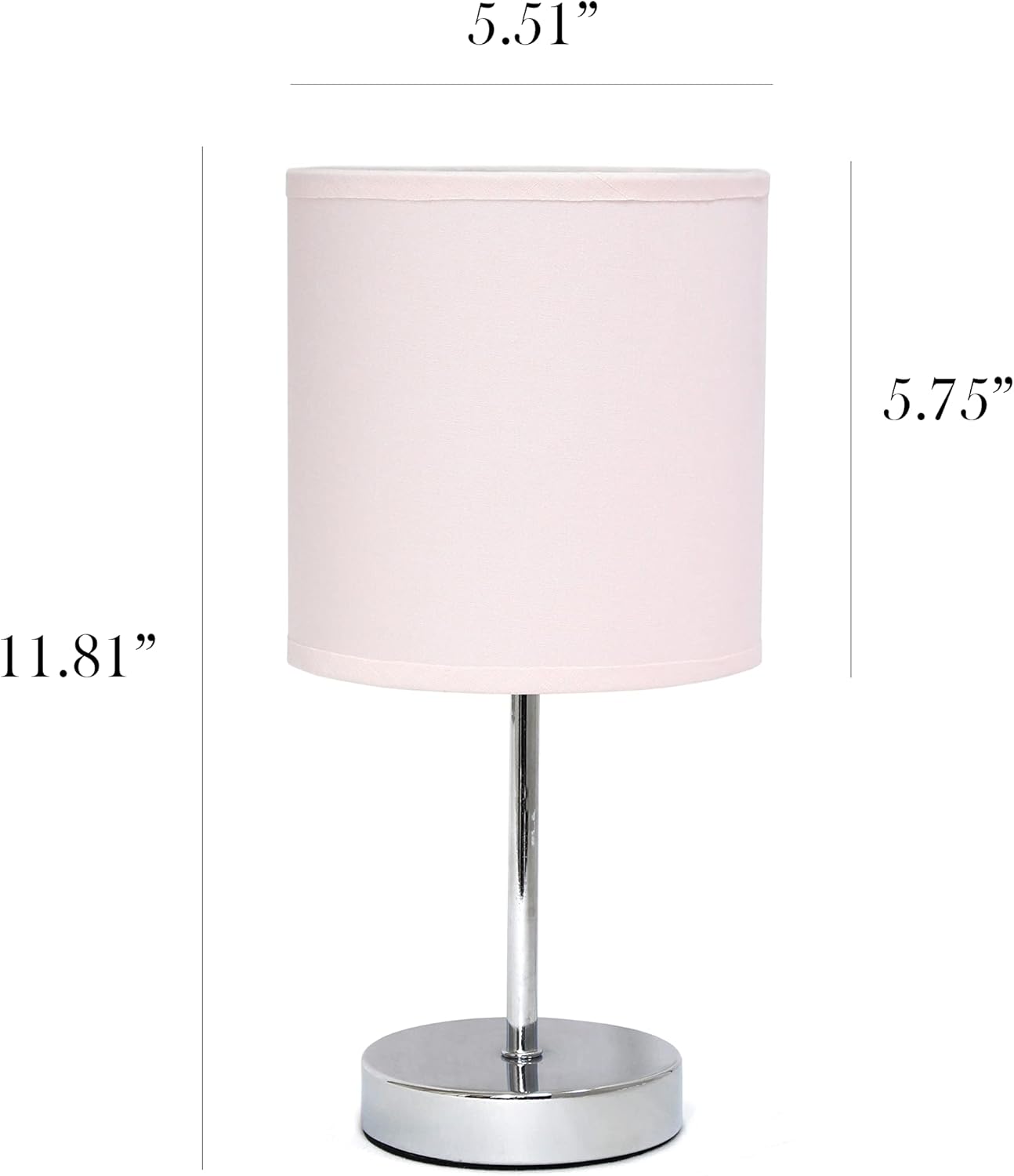 Simple Designs LT2007-BPK Chrome Mini Basic Table Lamp with Fabric Shade, Blush Pink - Image 4