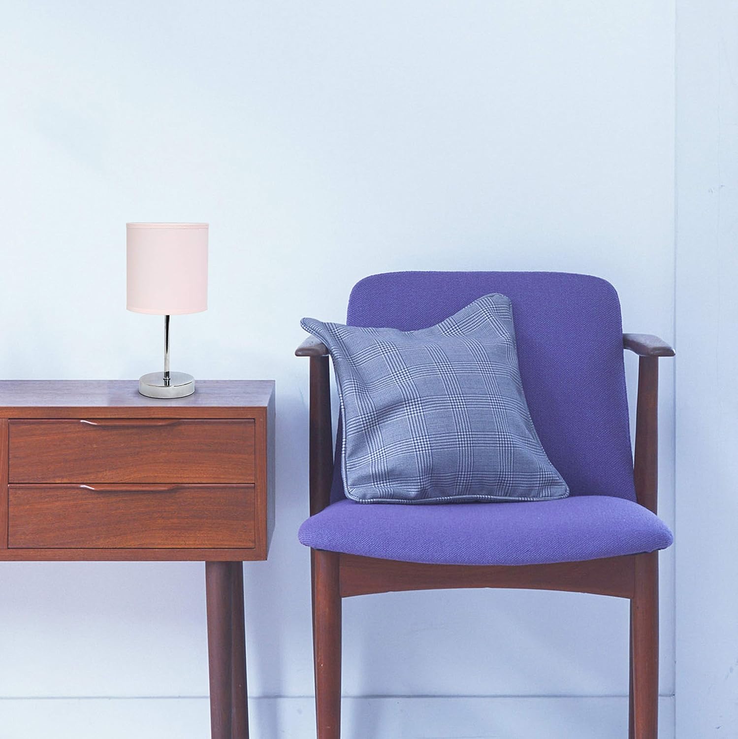 Simple Designs LT2007-BPK Chrome Mini Basic Table Lamp with Fabric Shade, Blush Pink - Image 6