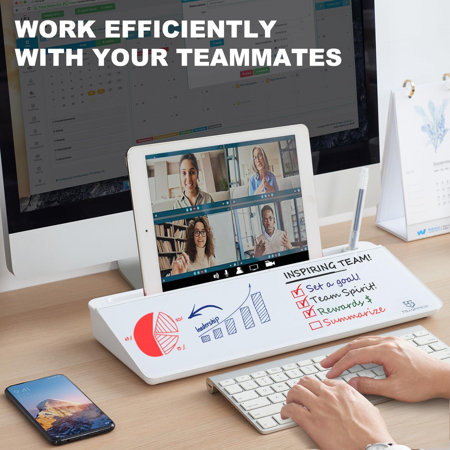 Small Glass Desktop Whiteboard Dry-Erase-Board - Computer Keyboard Stand White Board Surface Pad with Drawer, Desk Organizers with Accessories for Office, Home, School Supplies - Image 2