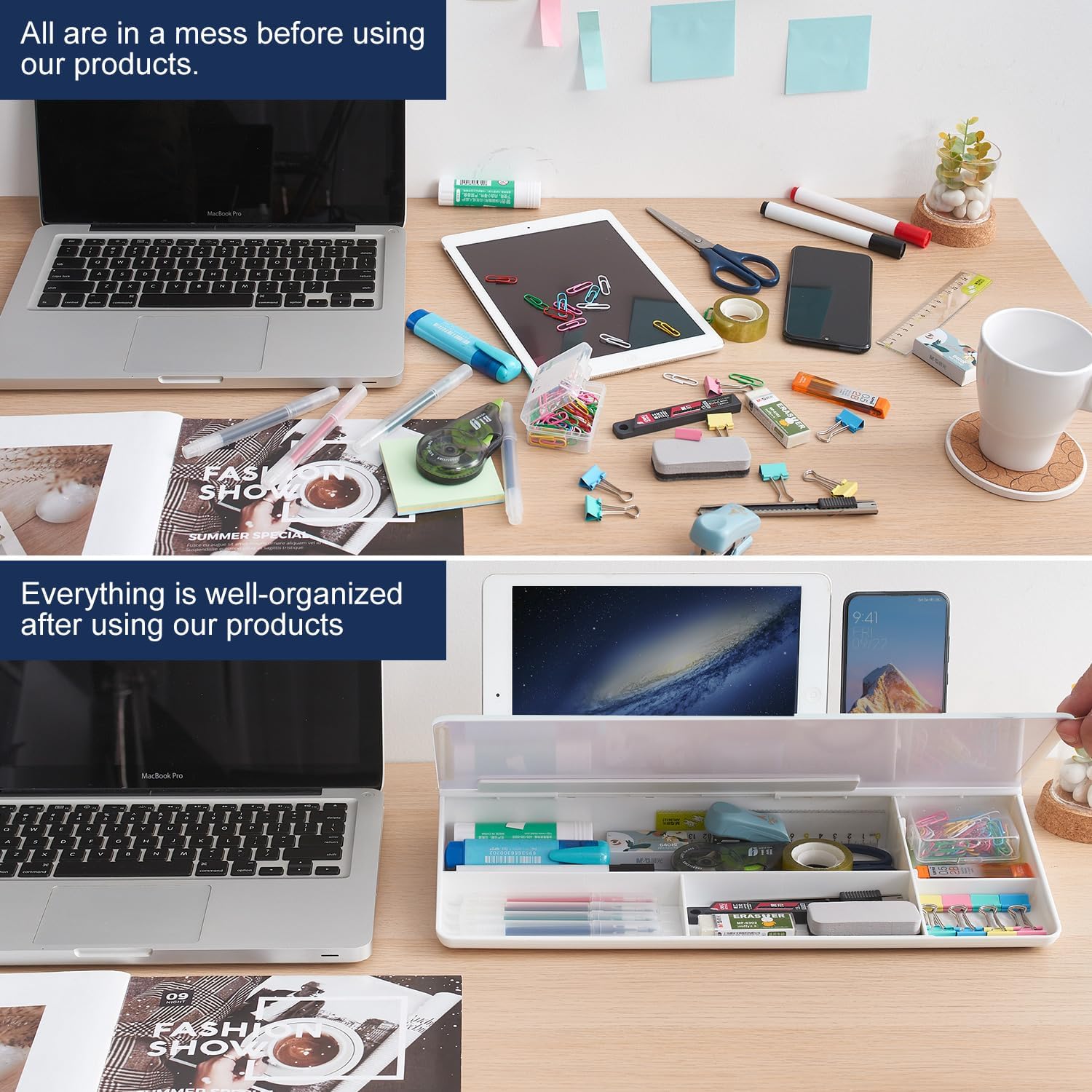 Small Glass Desktop Whiteboard Dry-Erase-Board - Computer Keyboard Stand White Board Surface Pad with Drawer, Desk Organizers with Accessories for Office, Home, School Supplies - Image 3