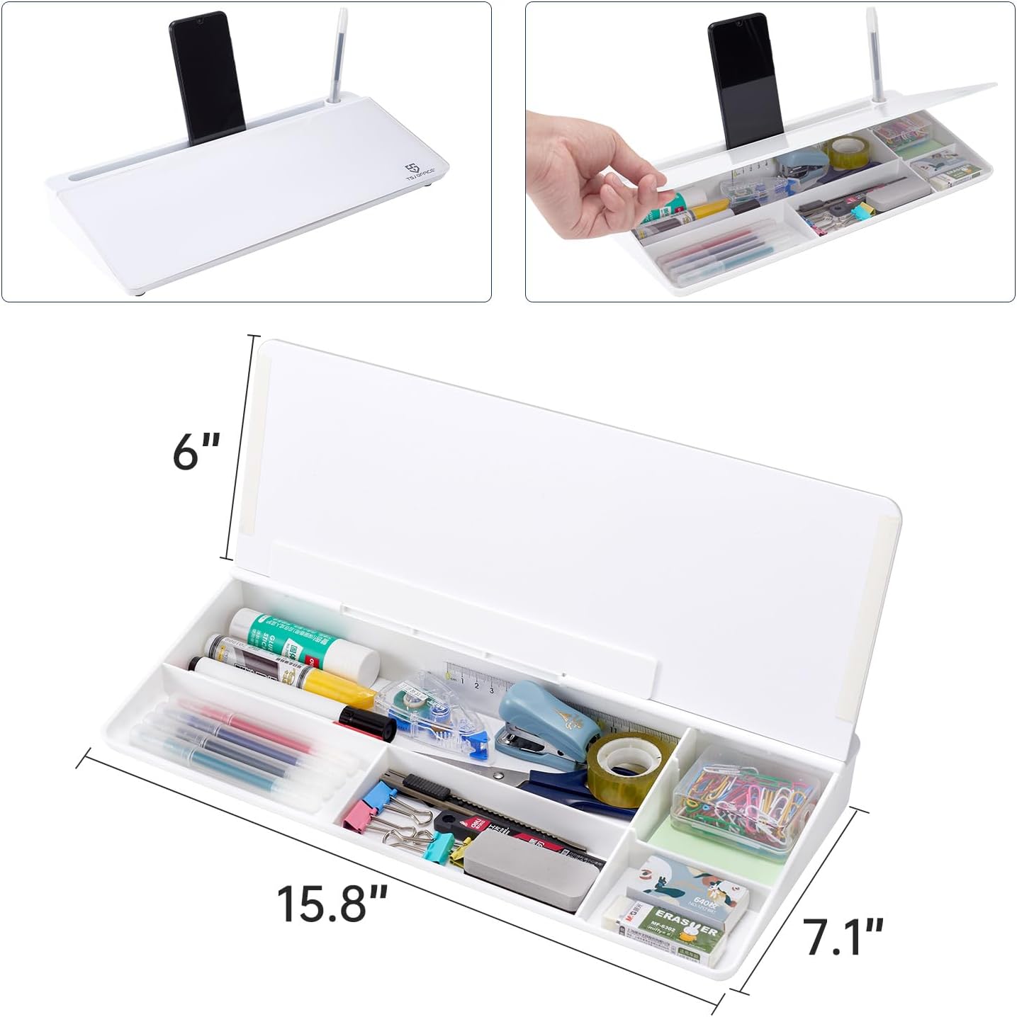 Small Glass Desktop Whiteboard Dry-Erase-Board - Computer Keyboard Stand White Board Surface Pad with Drawer, Desk Organizers with Accessories for Office, Home, School Supplies - Image 4