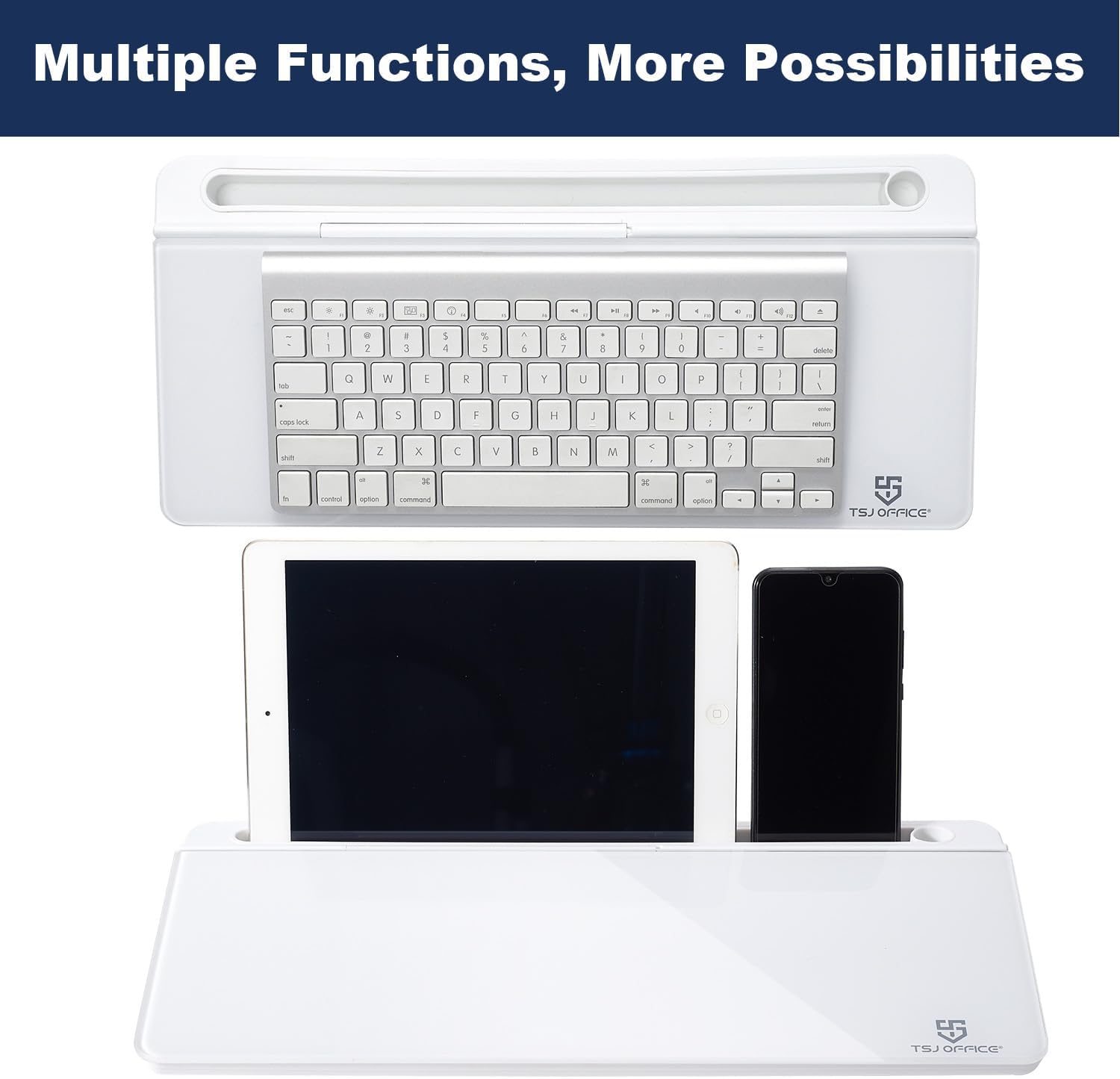 Small Glass Desktop Whiteboard Dry-Erase-Board - Computer Keyboard Stand White Board Surface Pad with Drawer, Desk Organizers with Accessories for Office, Home, School Supplies - Image 5