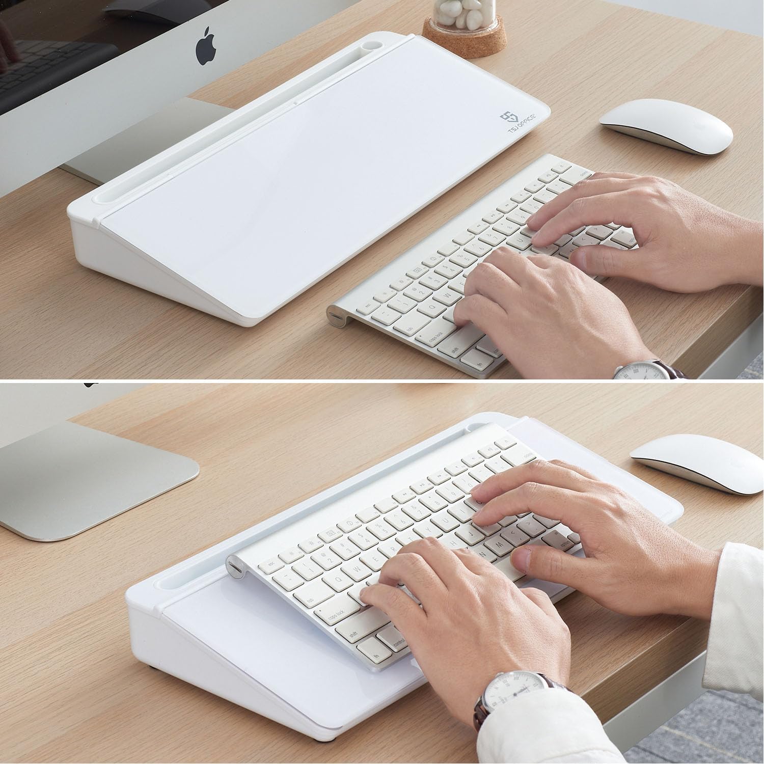 Small Glass Desktop Whiteboard Dry-Erase-Board - Computer Keyboard Stand White Board Surface Pad with Drawer, Desk Organizers with Accessories for Office, Home, School Supplies - Image 7