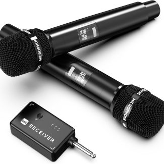 Wireless Microphones, Wireless Microphone with One-to-One Chip Connection, 40H Rechargeable Battery, 200FT Range, Plug and Play, Ergonomic Design,Less Latency Microphone for Singing, Speech, Party