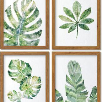 Botanical Wall Art, Framed Art for Living Room, Picture Frame, Green Modern Wall Decor with Green Plant Pictures for Bedroom, Bathroom (4 Pack, 10in x 8in)