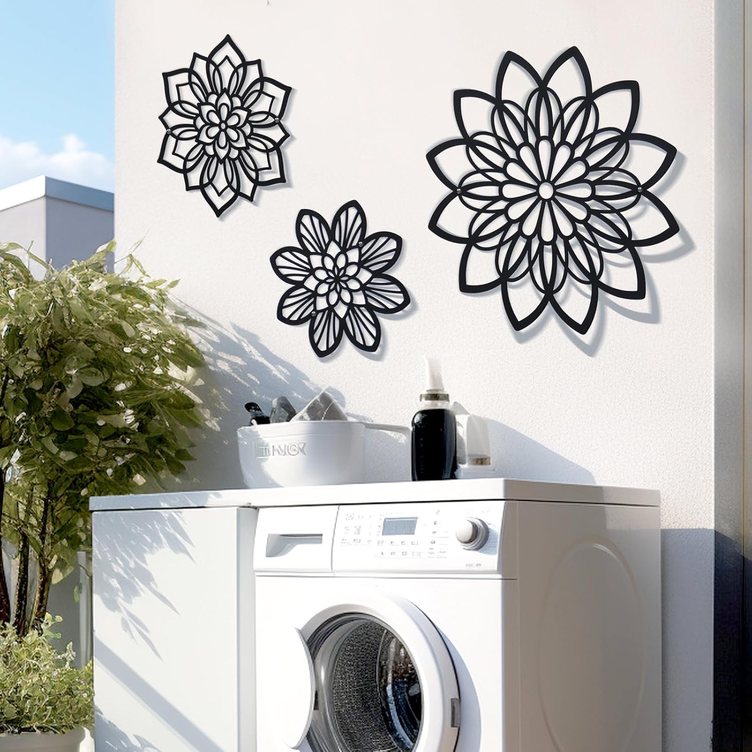 3 Pieces Metal Flowers Wall Decor, Black Wall Decors, Flower Art Wall Decor Farmhouse Wall Decoration Multiple Flowers Hanging Decor for Bathroom Living Room Garden Office (Black Elegant) - Image 7